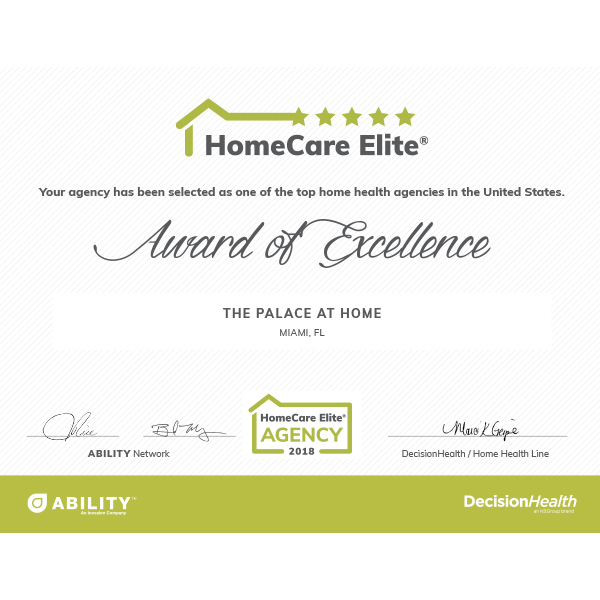 The Palace at Home Awards A Medicare Certified Home Health Agency